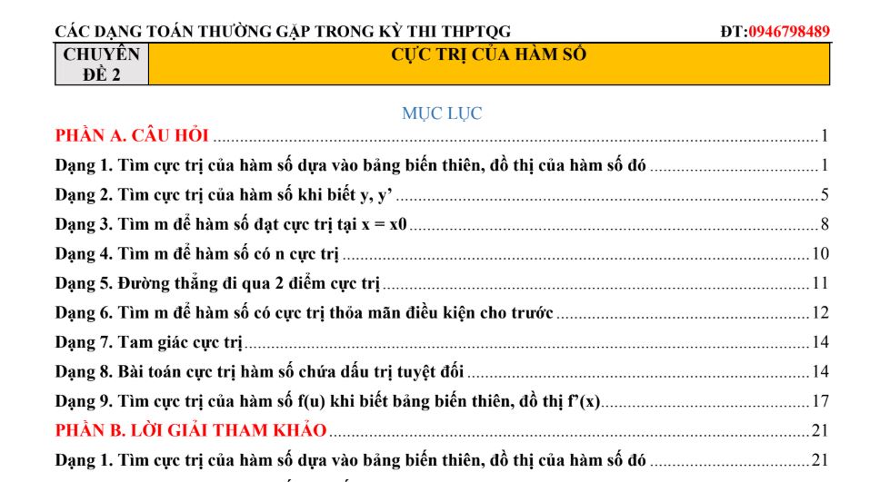 cuc-tri-ham-so Bài Toán Về Vấn Đề Tìm Cực Trị Của Hàm Số