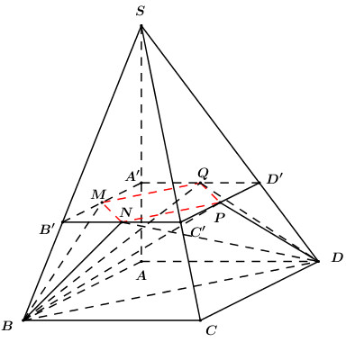 Cho hình chóp \(S.ABCD\) có \(AB = 5\sqrt 3 \) , \(BC =3\sqrt 3 \), góc  \(\widehat {BAD} = \widehat {BCD} = {90^0}\), SA = 9 và SA vuông góc với  đáy.